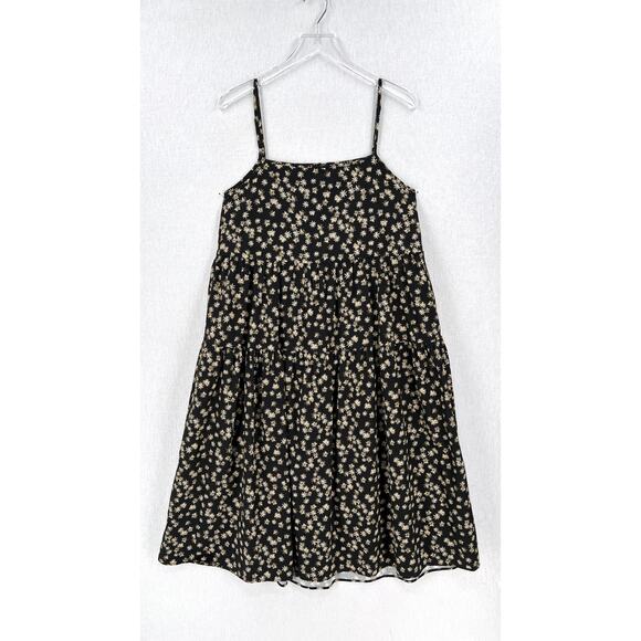 ENZA COSTA Tiered Spaghetti strap Dress Womens Small Black Floral Print Cotton - Picture 4 of 16